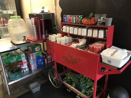 Tea and water station with utensil cart