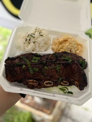 Hawaiian Style Beef Short Ribs with Two Scoops Rice and Hawaiian Style Mac Salad