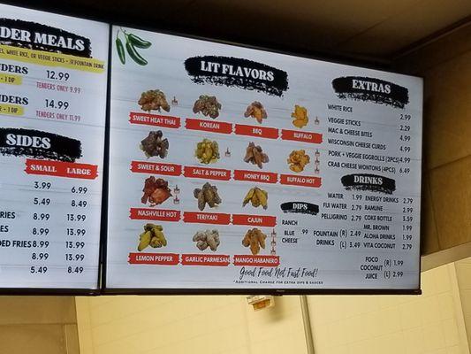 Menu board part 2. Flavors, extras, drinks, dips.