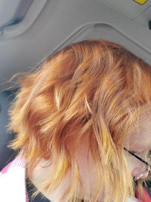 My hair was a blue purple gray mix due to my gray showing up and the colors fading. I walked out with this beautiful copper.