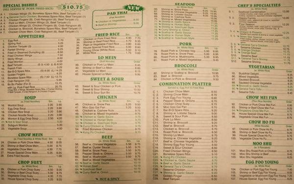 Menu Side B from March 2014