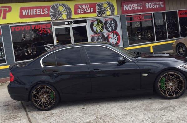 2007 BMW 335I WITH 19" GOLD MRR WHEELS AND 2" DROP @ TIRE AND WHEEL PRO YOU ONE STOP SHOP