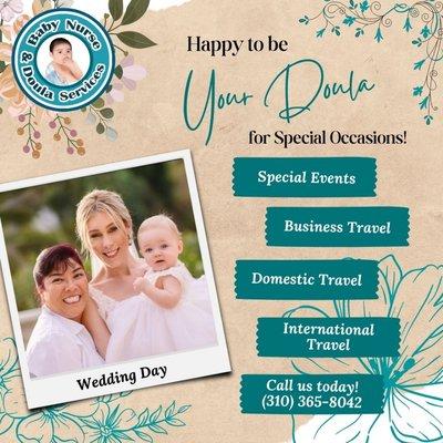 We are happy to be your Special Occasion Doula, so you can relax and fully enjoy the most important moments of  your life.