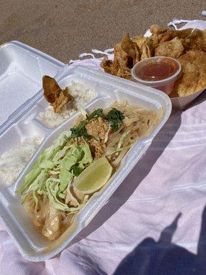 Pad Thai and wontons on the beach!