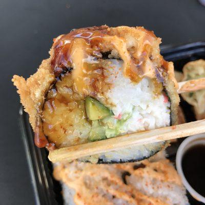 Perfection. Close up of Panko fried cali roll!