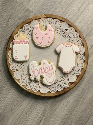 Traditional pink and white baby shower cookies