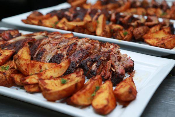 Dry rub baby back ribs with potato wedges