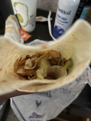 Where is the rest of the food that should be in a Burrito? I've ordered this same Burrito for 20+ years and this small.