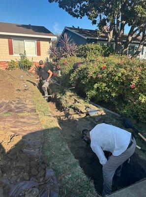 Bair and Baatr diligently excavating for mainline sewer replacement.