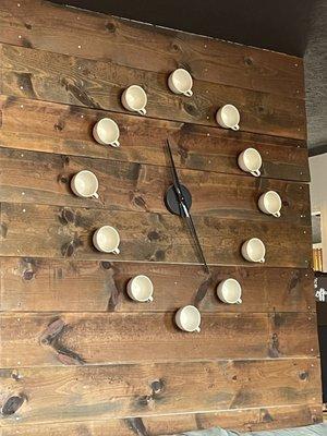 Cute, unique and large wall clock made of coffee mugs!