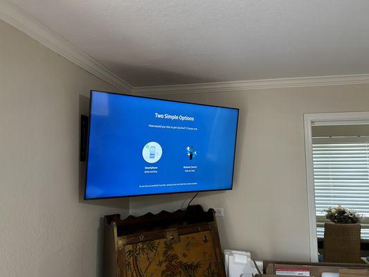 Corner mount TV installation.