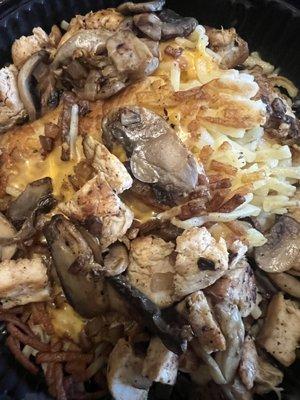 Chicken Melt Hashbrown Bowl with mushrooms