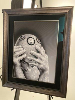 A Emek Cyberman I framed. I did a custom silk hand wrapped mat to finish off this beautiful piece.