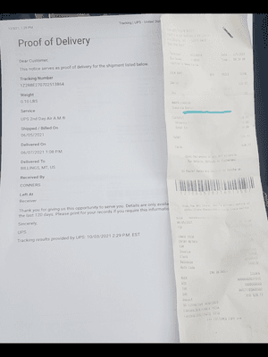 UPS delivery receipt