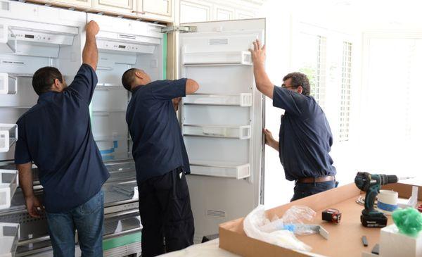 Refrigerator installation by Universal Appliance and Kitchen Center in Calabasas.