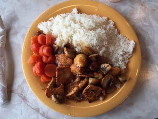 Salmon entree with mushrooms &  carrots