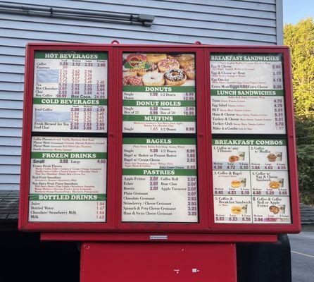 Drive-thru menu for Yum Yum Express