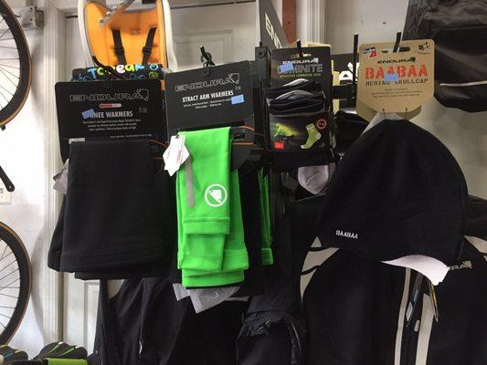 Winter cycling accessories for sale at Jersey Cycles Nov 2016