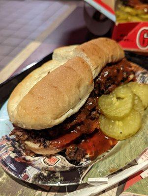 Burnt ends Sandwich with those amazing pickles