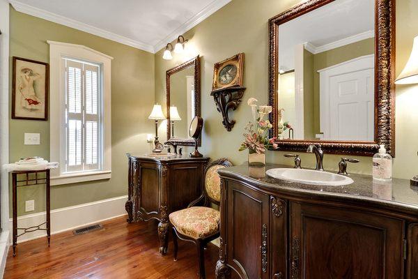 Virginia's Bathroom with double marble vanity and walk-in jetted shower