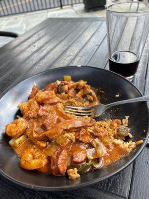 Jambalaya is one of the special dishes that you can get at the RA bistro near downtown Lynchburg. It is a substantial meal and very tasty.