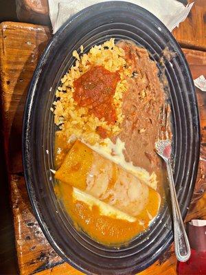 Cheese Enchiladas, Rice and Bean