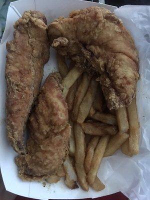 3 piece chicken tenders. (They're like small chicken breast that are hand breaded and then deep fried)