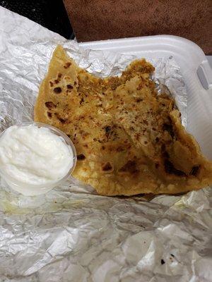 Keema paratha with yogurt