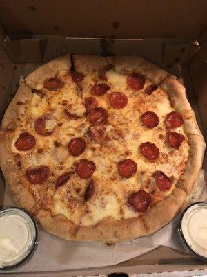 Crappy pizza with zero sauce.