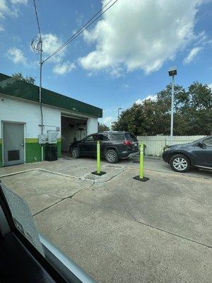 The inspector takes the car and drives through that room. I'm glad they did not get in my car!