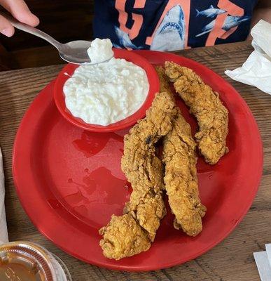 Kids chicken tenders, cottage cheese