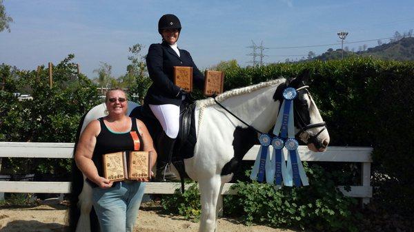 Our beautiful team member Debra at a show with Johnny and her trainer Sara. They won...Yippee!