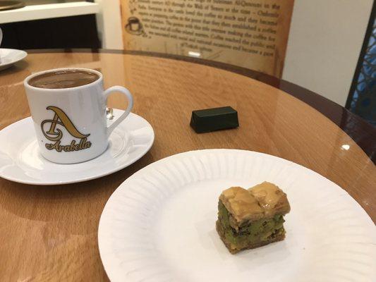 Each coffee or tea includes your choice of a chocolate, baklava or a cookie.