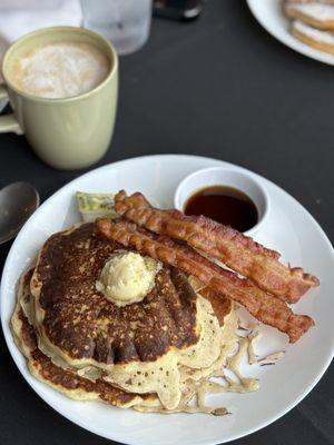 Pancakes, bacon, and a Latte