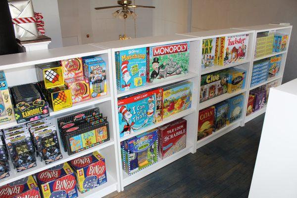 We carry a variety of family board games in our upstairs loft.