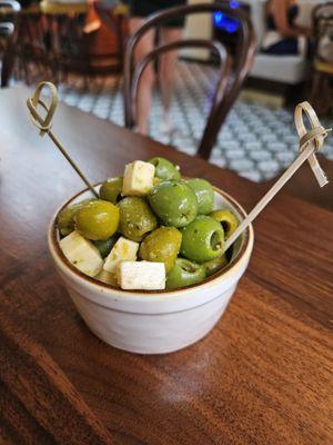 Marinated Spanish olives and Manchego cheese