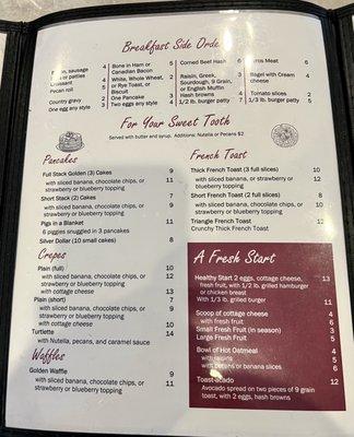 Menu as of 1/27/23