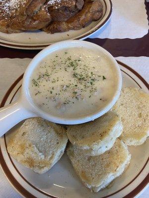 Biscuits and gravy! Would not order the sausage gravy. Not good.