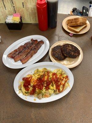 Bacon Sausage Scramble Egg Omelette Veggies