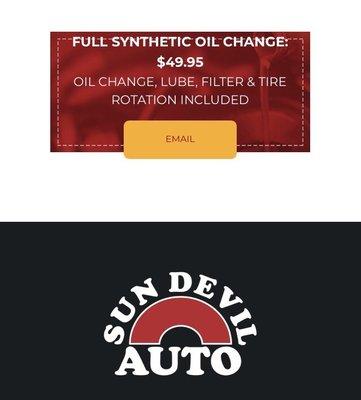 Full synthetic oil change $49.95