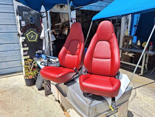 New leather seats ready to go back in the car.