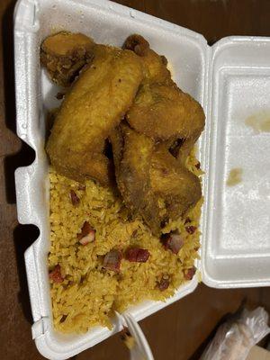 Chicken wings and pork fried rice