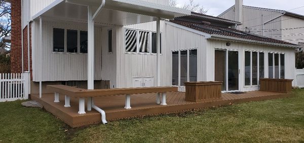 Trex "Havana Gold" Deck with Wrisco Awning Benches & Flower Boxes New Hyde Park