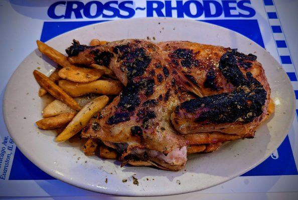 Greek chicken and fries