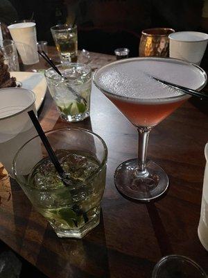 Pomegranate martini and mojito