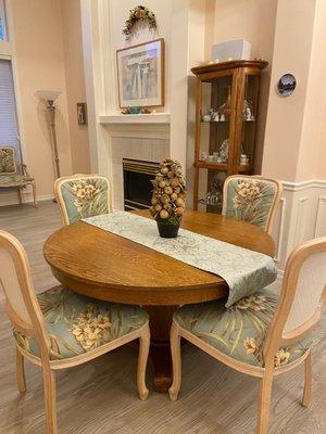 Dining room chairs reupholstered by Pedro & Kim.