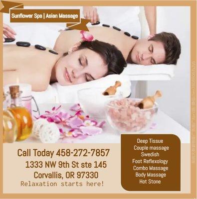 A couple's massage is just like any other massage service,  but you and your partner receive the massage at the same time,  o...