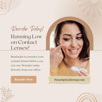 Reorder contact lenses online at PennOpticalGroup.com