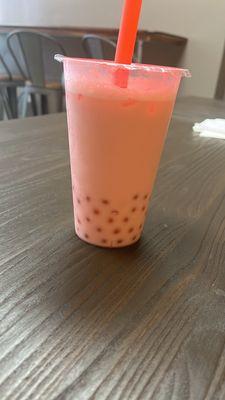 Strawberry milk tea with strawberry boba