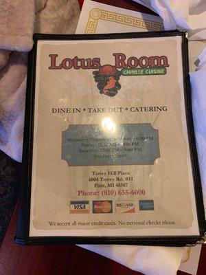 Front of the menu